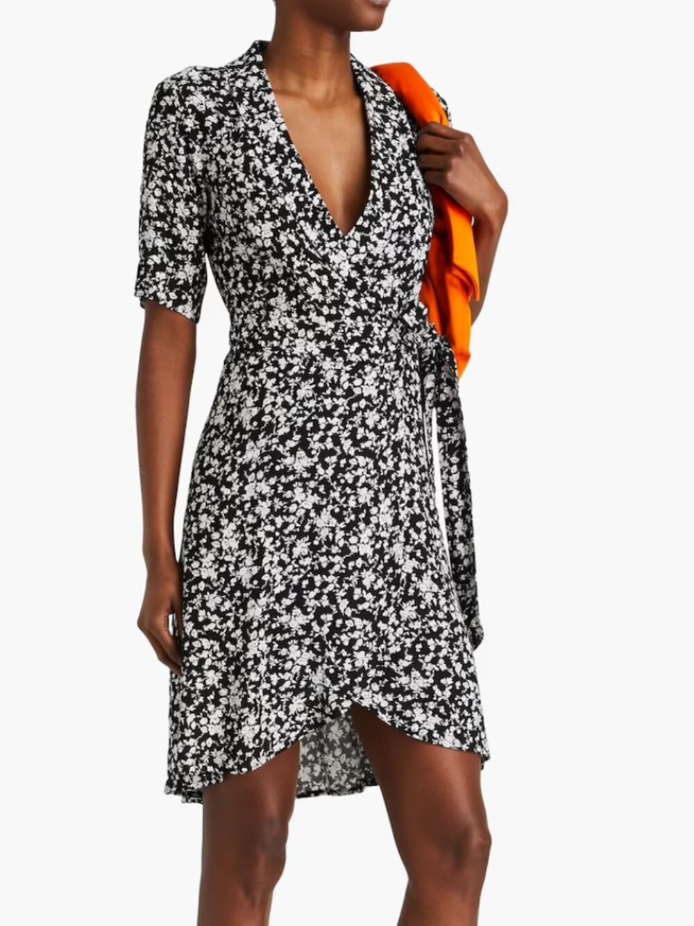 NWOT GANNI Wrap Dress - Crepe, Floral Print, Black and White - Sz 42
